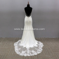 Luxury V Neck Sexy Flare Crystal Lace Bridal Gown Long Sleeve Beaded spaghetti strap mermaid wedding dress